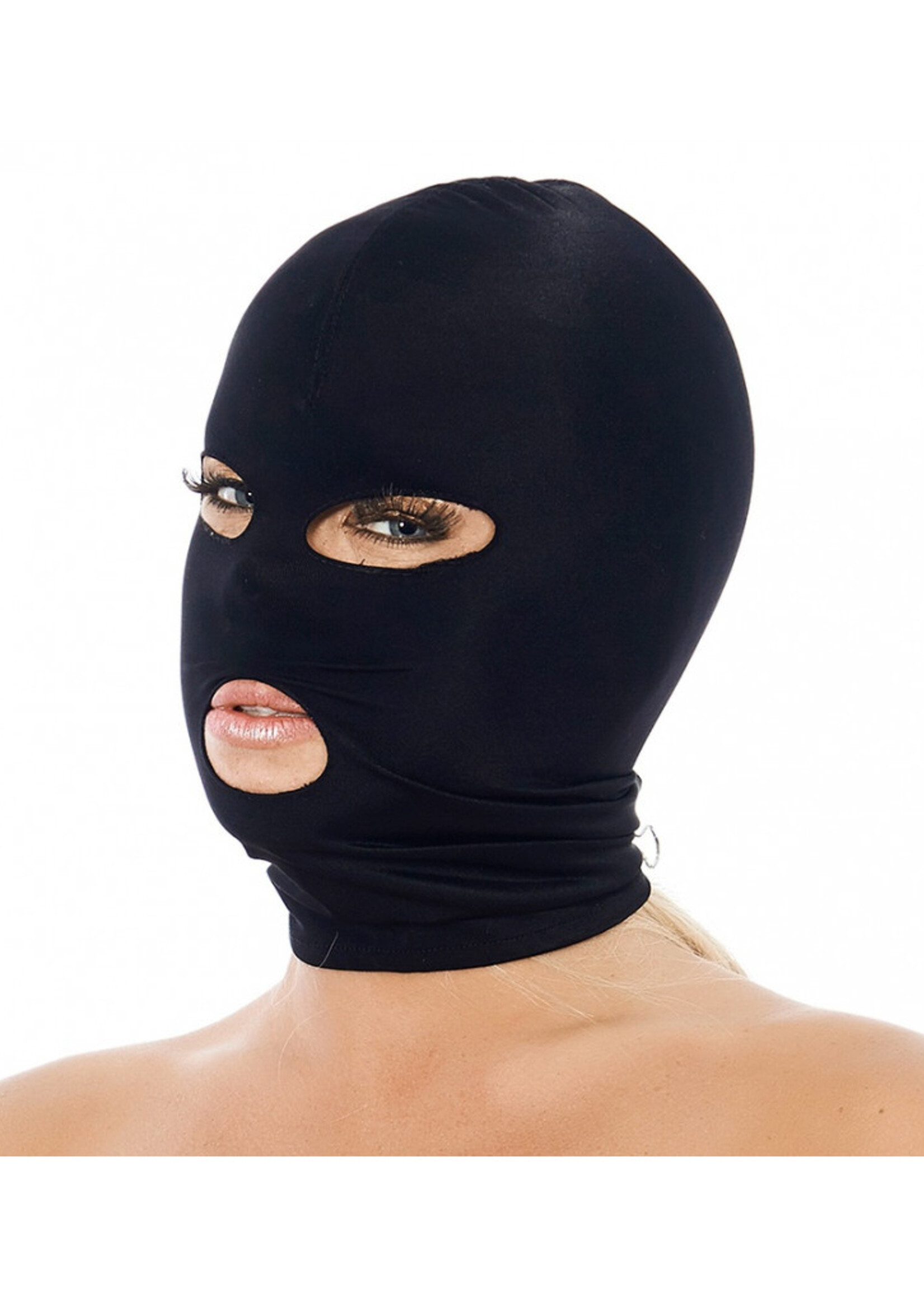Rimba Bondage Play Rekbaar hoofdmasker – Zwart | Met openingen voor ogen en mond