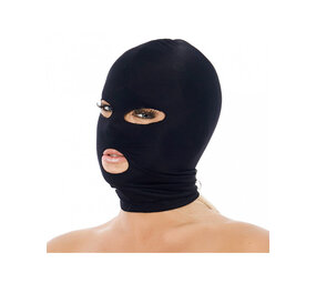 Rimba Bondage Play Hoofdmasker uit elastische stof met ogen en mond open