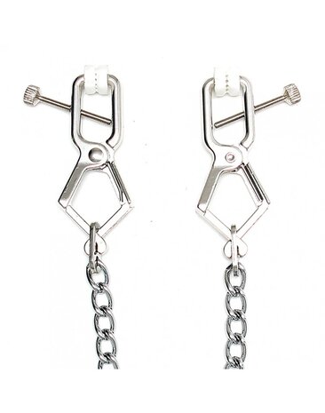 Rimba Bondage Play Rimba nipple clamps with chain – adjustable & shiny silver Rimba Bondage Play Rimba nipple clamps with chain – adjustable & shiny silver