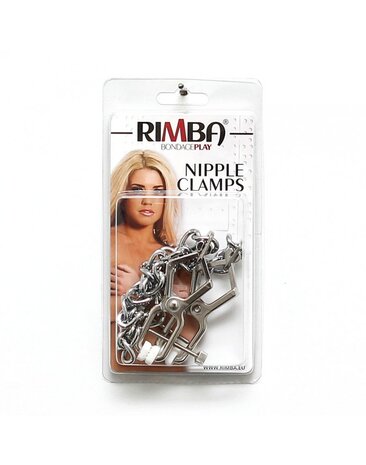 Rimba Bondage Play Pinces à tétons Rimba avec chaîne – réglables et argent brillant