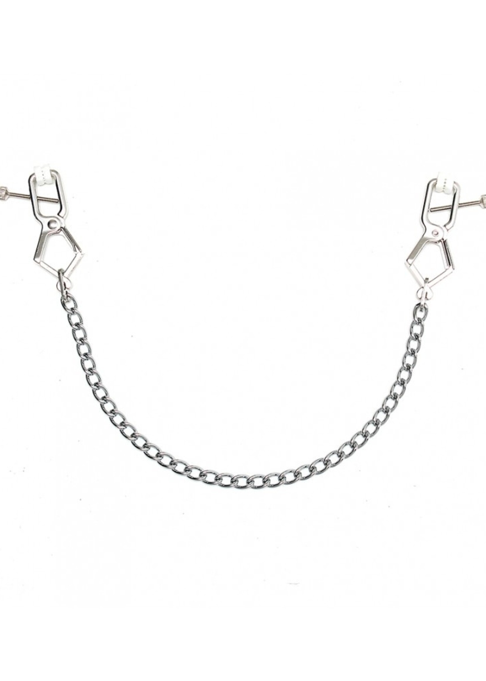 Rimba Bondage Play Pinces à tétons Rimba avec chaîne – réglables et argent brillant