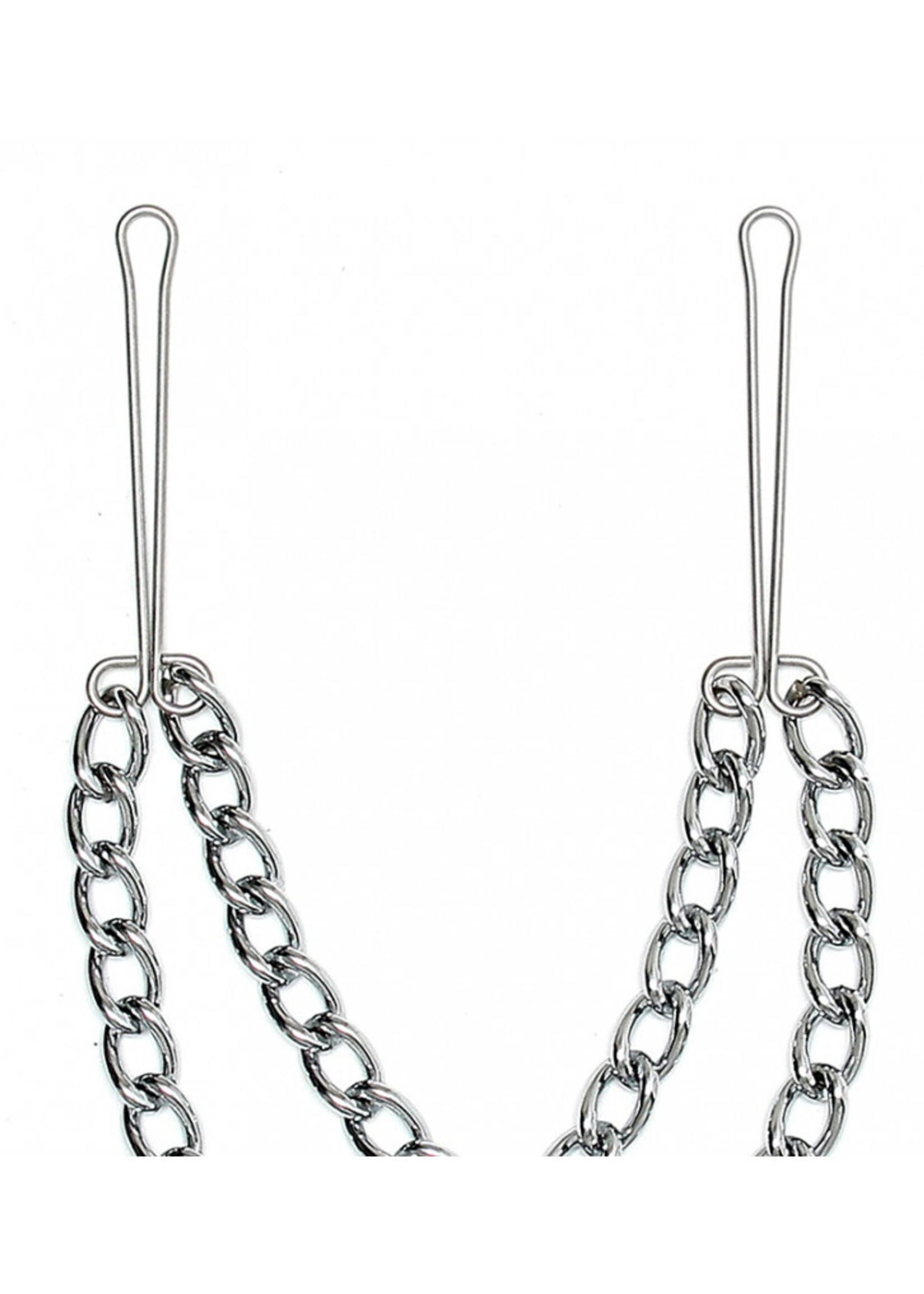 Rimba Bondage Play Borstklemmen – Met dubbele ketting in zilver