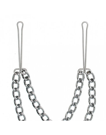 Rimba Bondage Play Borstklemmen – Met dubbele ketting in zilver