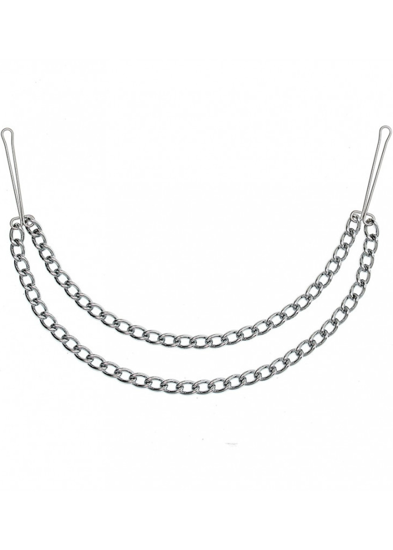 Rimba Bondage Play Borstklemmen – Met dubbele ketting in zilver