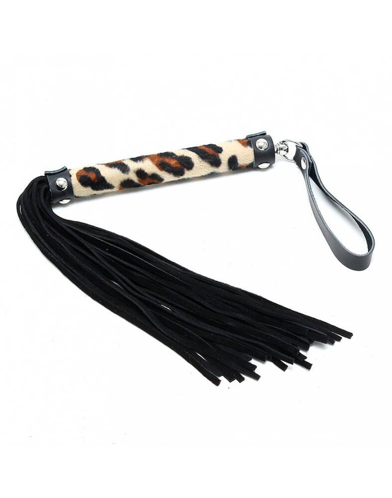 Rimba Bondage Play Rimba Leopard Mini Flogger en cuir - 38 brins | Sauvage & Sensuel