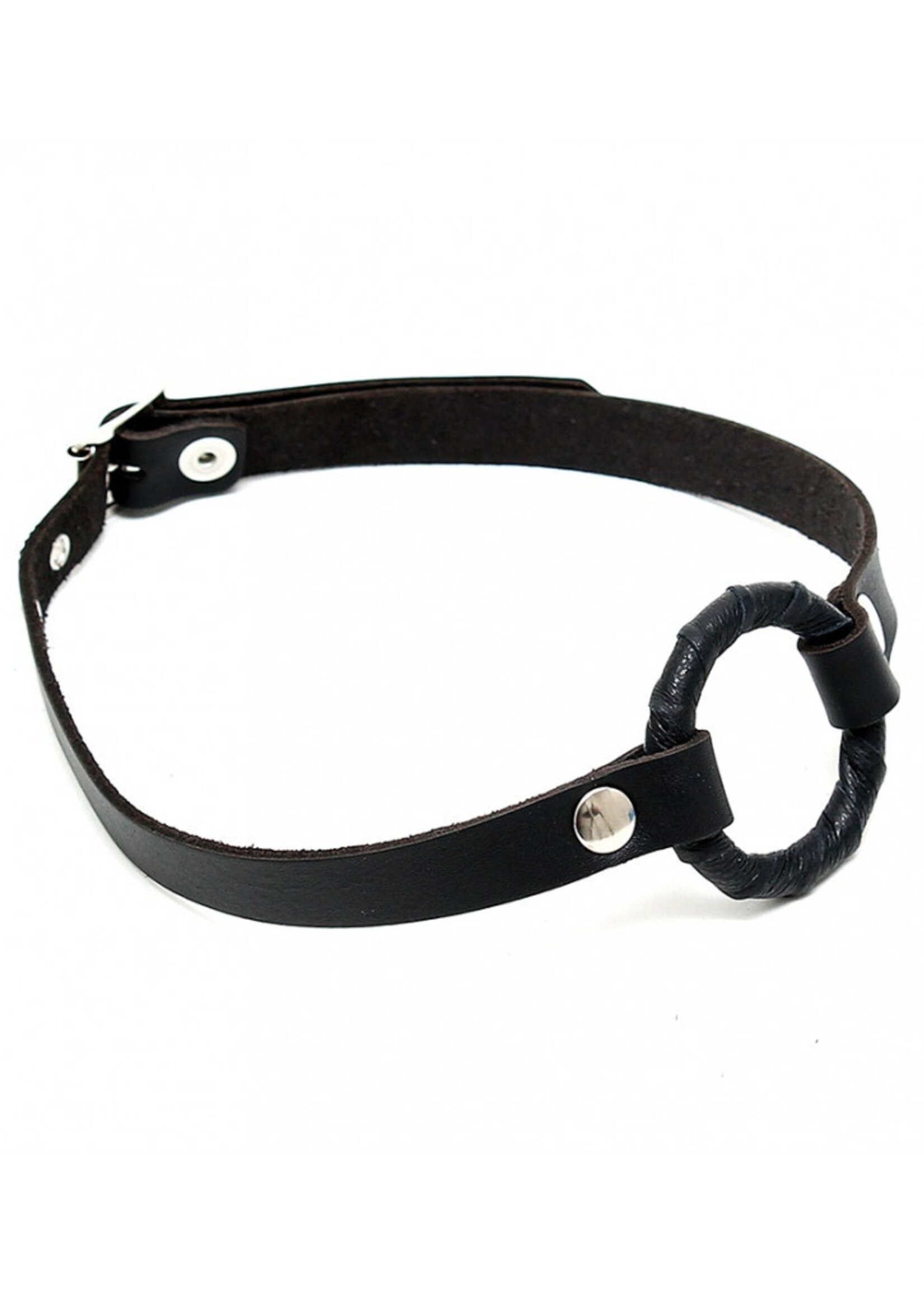 Rimba Bondage Play Mondknevel met O-ring – Verstelbaar en van echt leer | Zwart