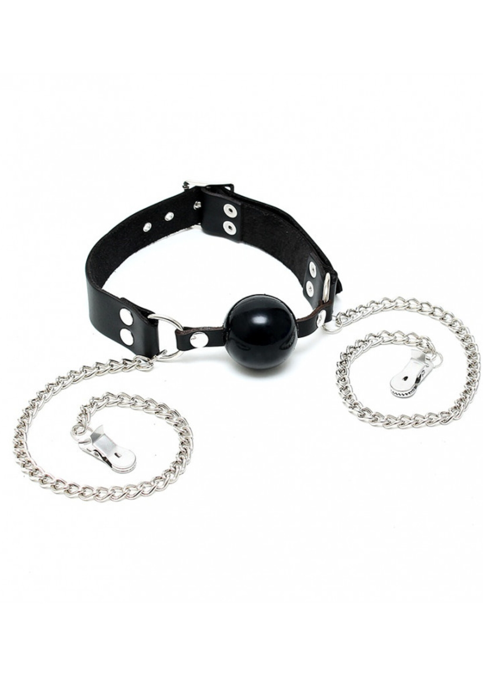Rimba Bondage Play Mondknevel met siliconenbal en borstklemmen | Zwart en verstelbaar