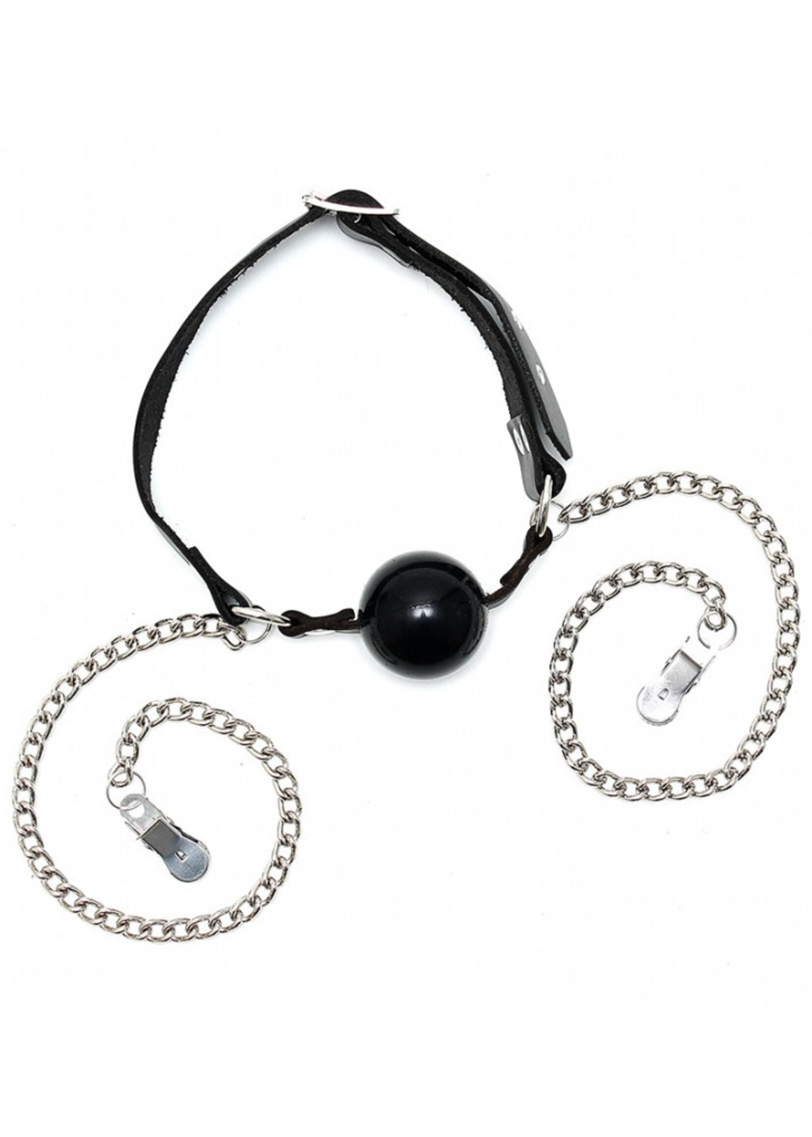 Rimba Bondage Play Mondknevel met siliconenbal en borstklemmen | Zwart en verstelbaar