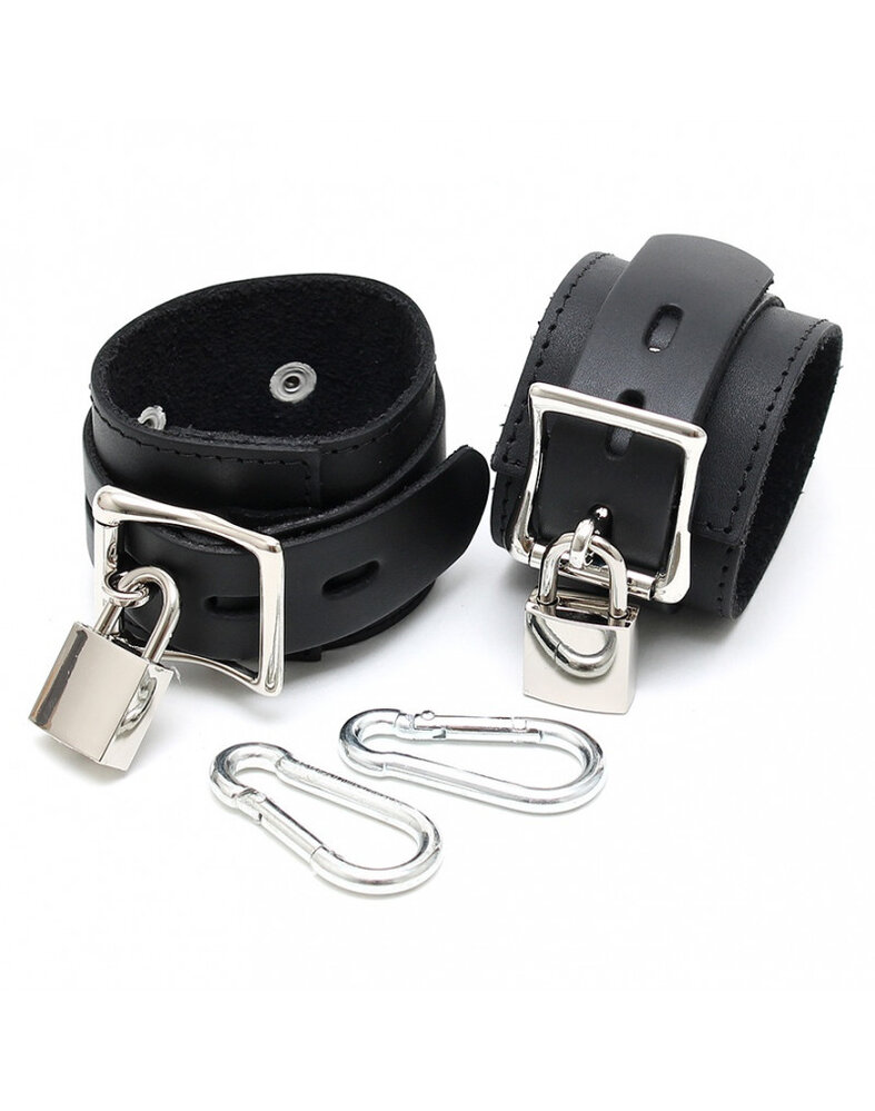 Rimba Bondage Play Menottes en cuir Rimba avec serrure et mousqueton | Ajustable, noir