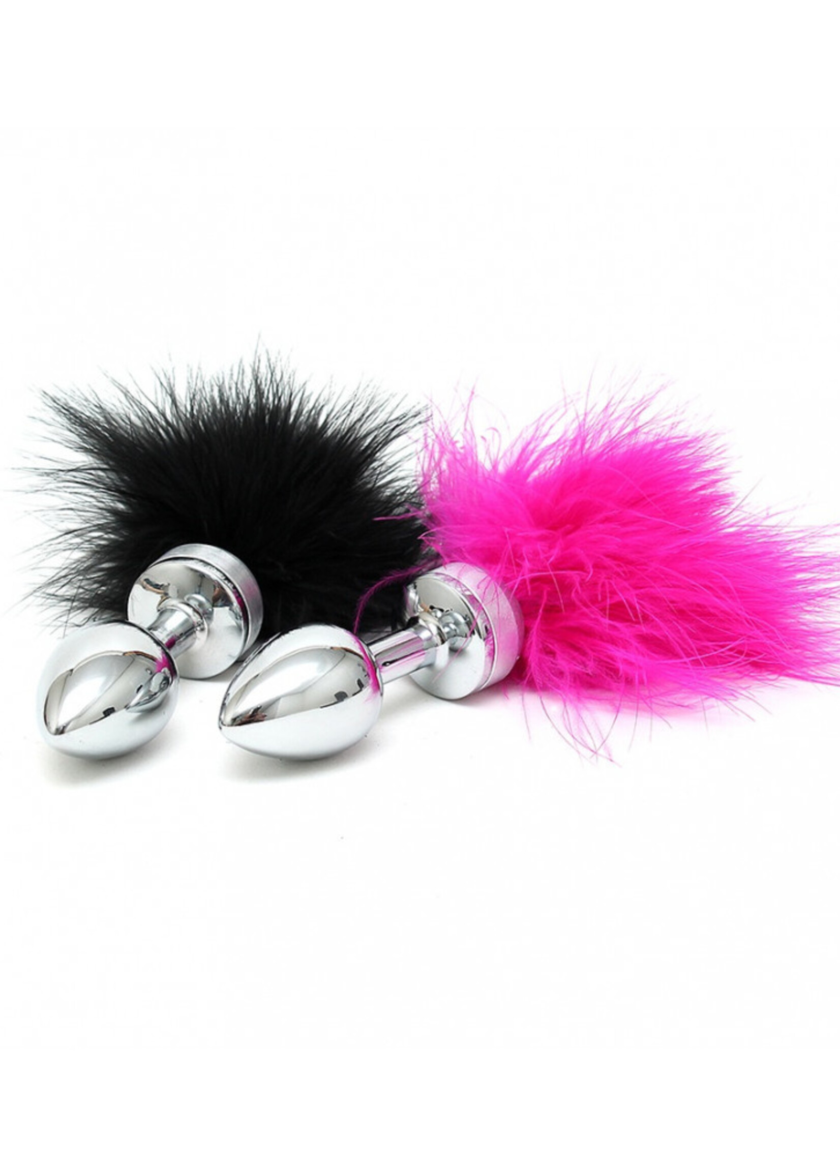 Rimba Bondage Play Plug anal à plumes en métal Rimba – Petit, noir ou rose