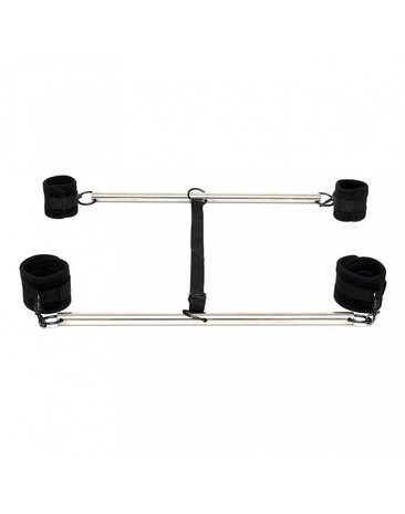 Rimba Bondage Play Double barre d'écartement avec menottes - Ajustable et séduisante