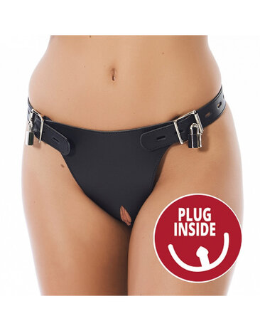 Rimba Bondage Play Ceinture de chasteté en cuir Rimba avec serrure et plug anal