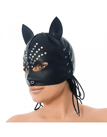 Rimba Bondage Play Masque de chat Rimba en cuir véritable – avec rivets et oreilles | Réglable Rimba Bondage Play Masque de chat Rimba en cuir véritable – avec rivets et oreilles | Réglable