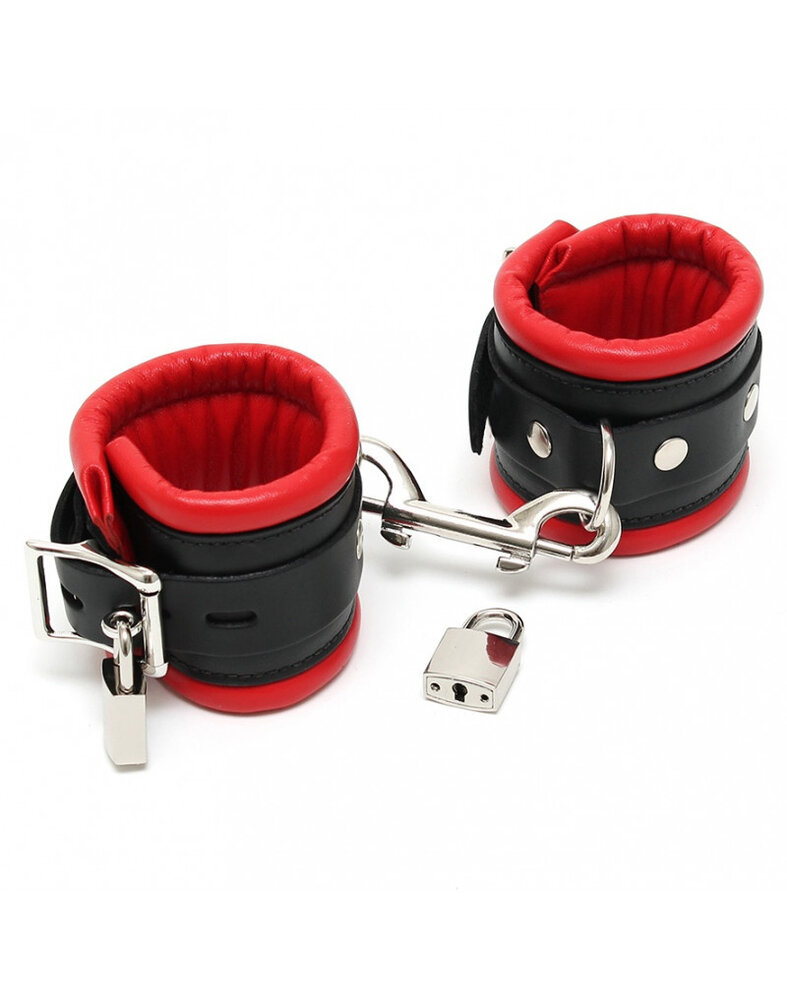 Rimba Bondage Play Rimba Luxe Padded Handcuffs | Real leather in black and red Rimba Bondage Play Rimba Luxe Padded Handcuffs | Real leather in black and red