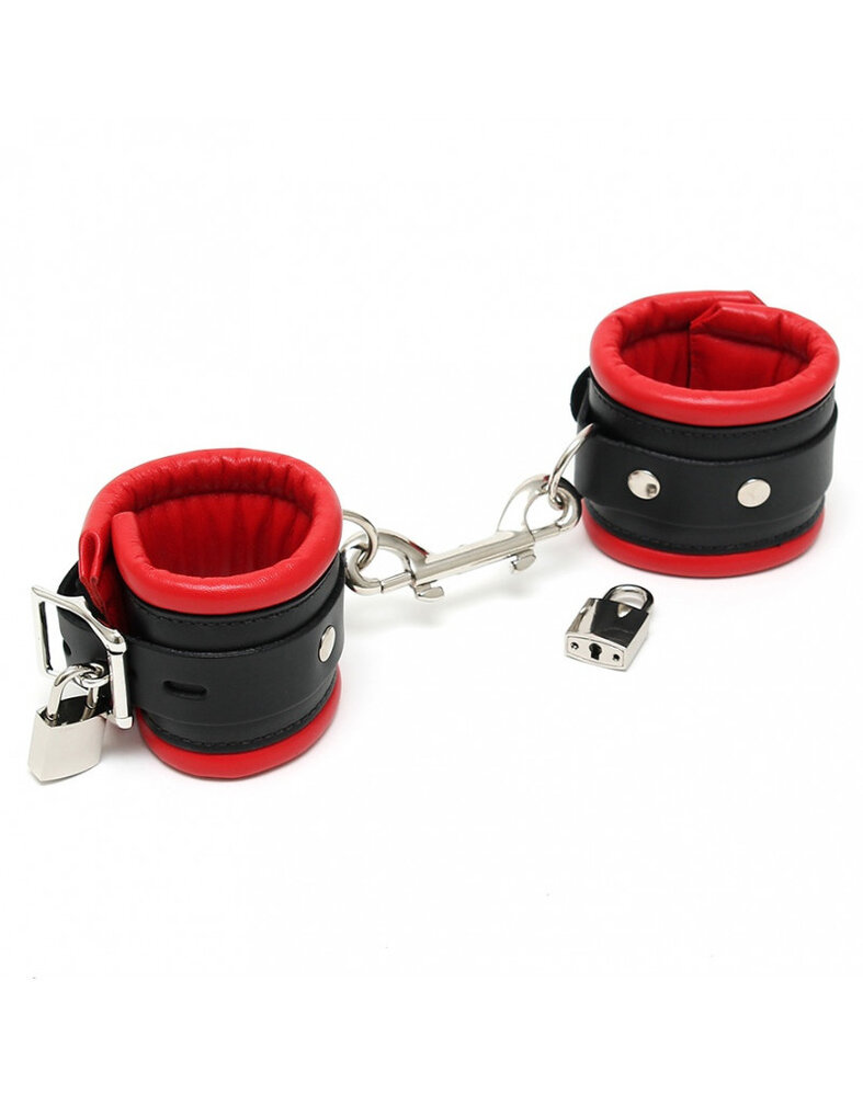 Rimba Bondage Play Menottes rembourrées Rimba Luxe | Cuir véritable en noir et rouge Rimba Bondage Play Menottes rembourrées Rimba Luxe | Cuir véritable en noir et rouge