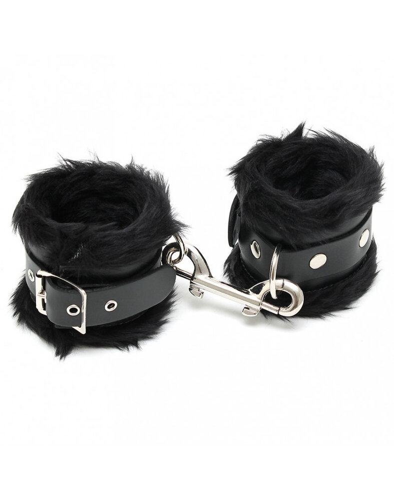Rimba Bondage Play Rimba Luxe Ankle Cuffs with Fur – Adjustable & Padded | Black, 7cm wide