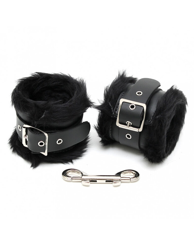 Rimba Bondage Play Rimba Luxe Ankle Cuffs with Fur – Adjustable & Padded | Black, 7cm wide