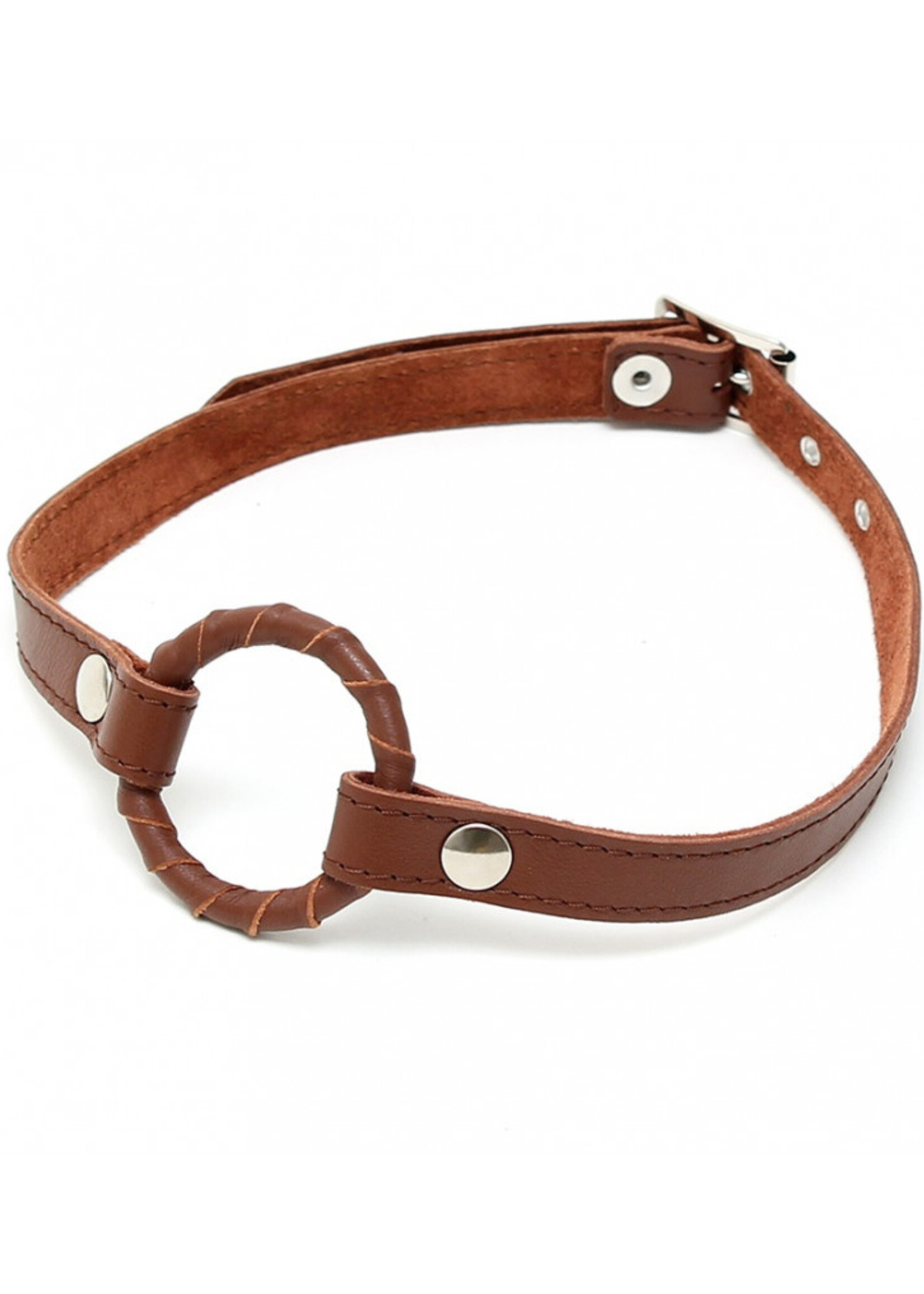 Rimba Bondage Play Mundknebel mit O-Ring aus braunem Leder