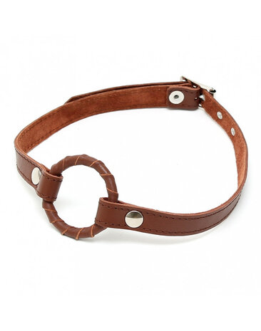 Rimba Bondage Play Mondknevel met O-ring van bruin leer