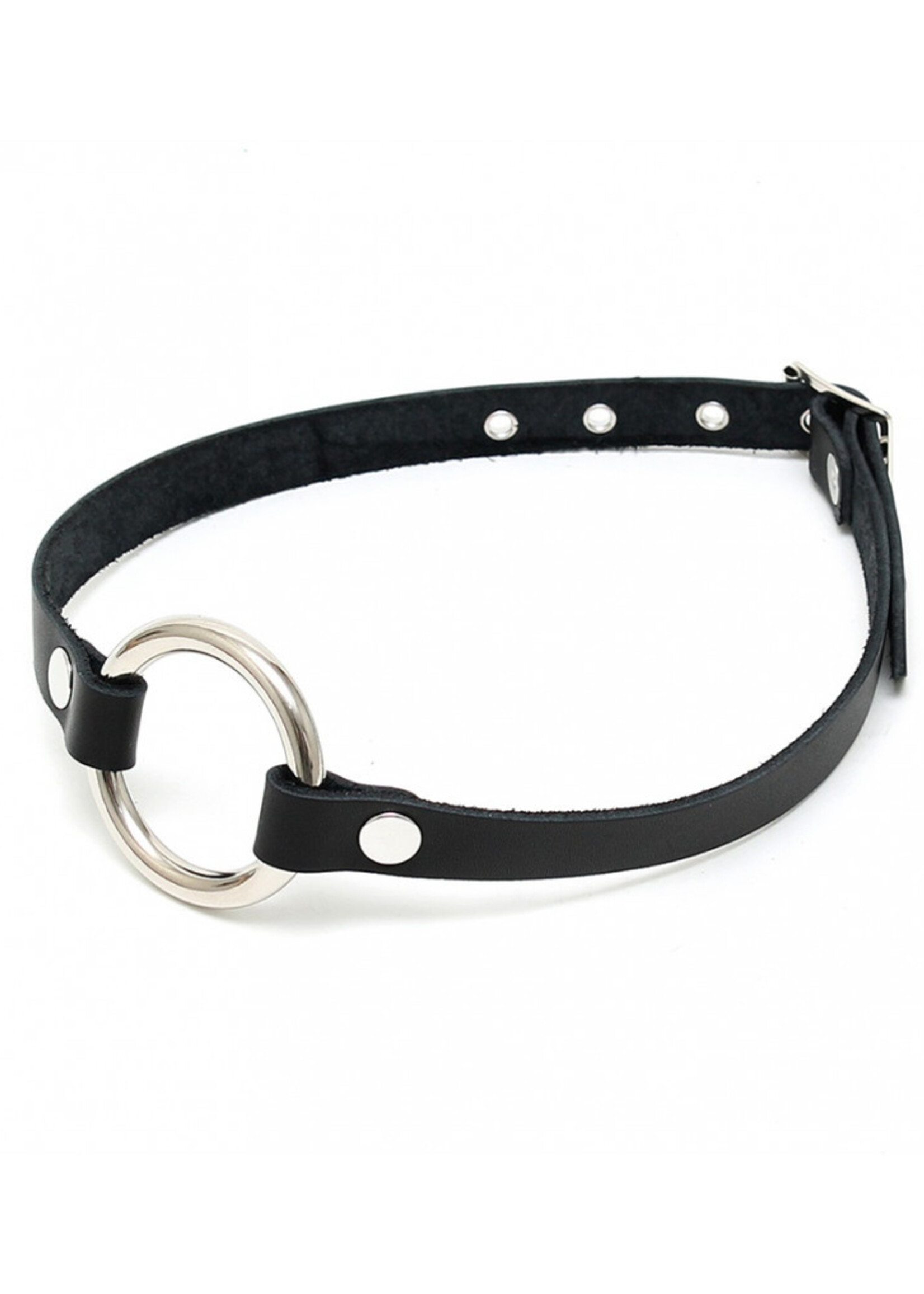 Rimba Bondage Play Mondknevel met O-ring – Verstelbaar | Leer & Metaal - Zwart