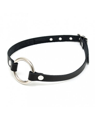 Rimba Bondage Play Mundknebel mit O-Ring – Verstellbar | Leder & Metall - Schwarz