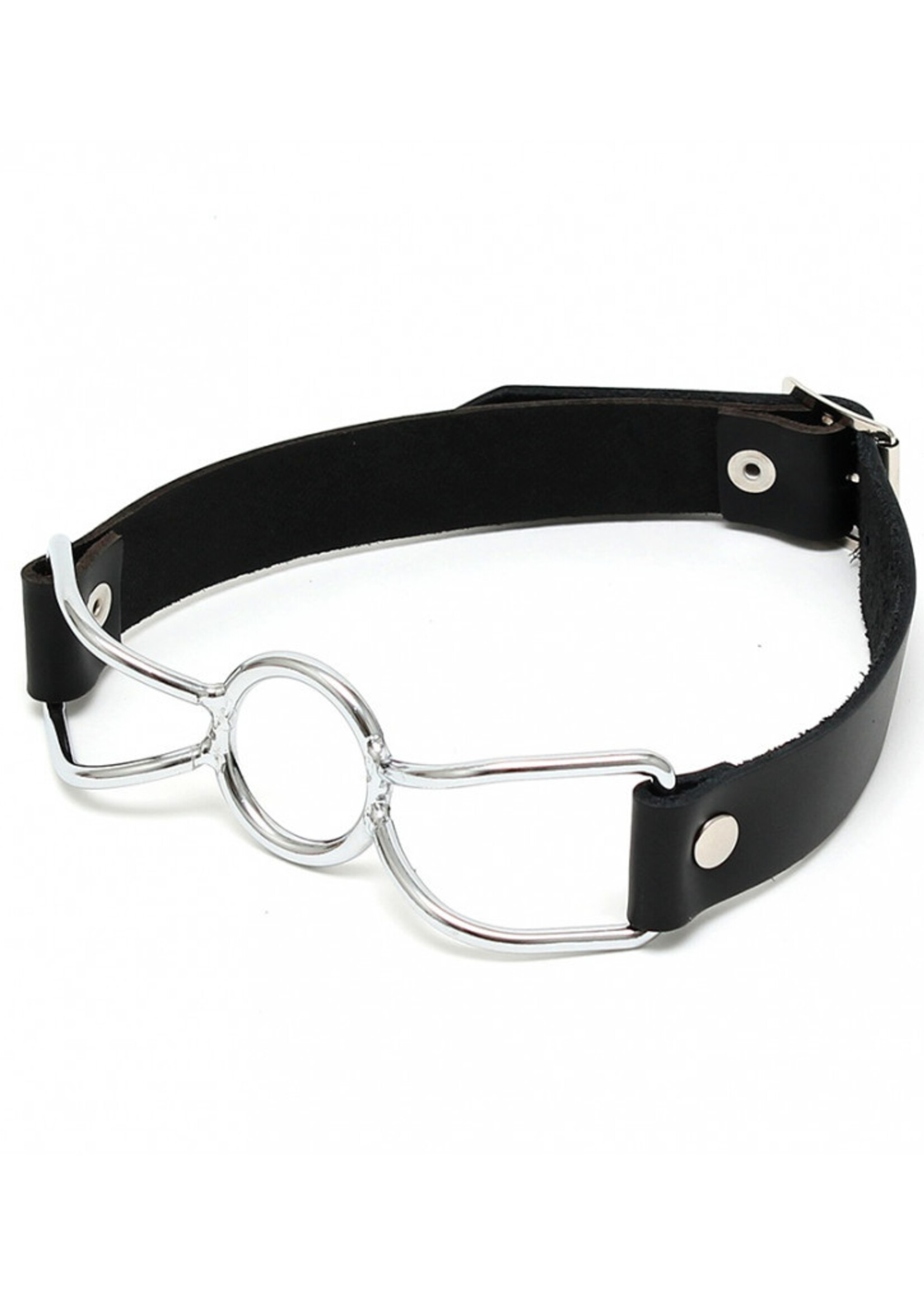 Rimba Bondage Play Bâillon Rimba avec joint torique – cuir, réglable, argent-noir