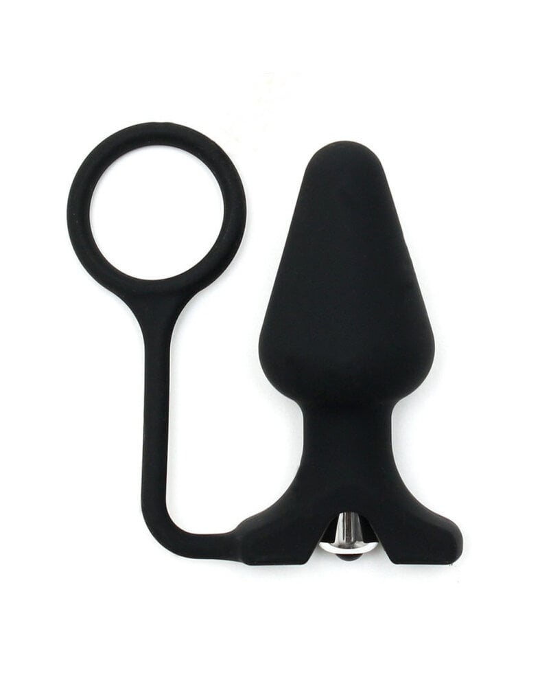 Rimba Bondage Play Rimba – plug anal en silicone avec vibrateur et anneau pénien | Noir, Ø 4,4 cm