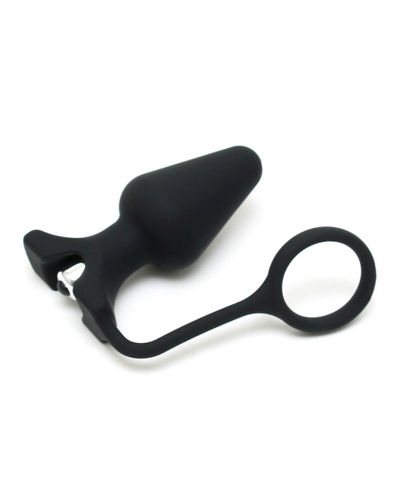 Rimba Bondage Play Rimba – plug anal en silicone avec vibrateur et anneau pénien | Noir, Ø 4,4 cm