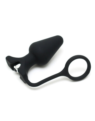 Rimba Bondage Play Rimba – silicone anal plug with vibrator & cock ring | Black, Ø 4.4 cm