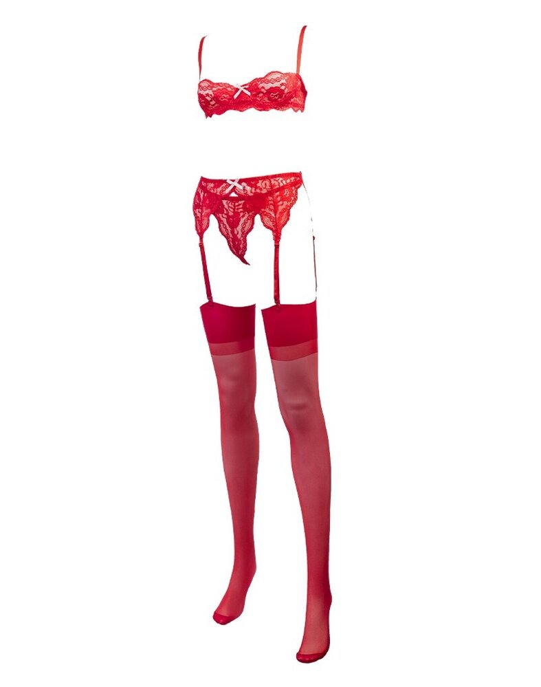 Amorable by Rimba Soutien-Gorge 1/2 tasse avec string, bretelles et bas - Rouge