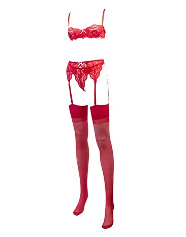 Amorable by Rimba Soutien-Gorge 1/2 tasse avec string, bretelles et bas - Rouge