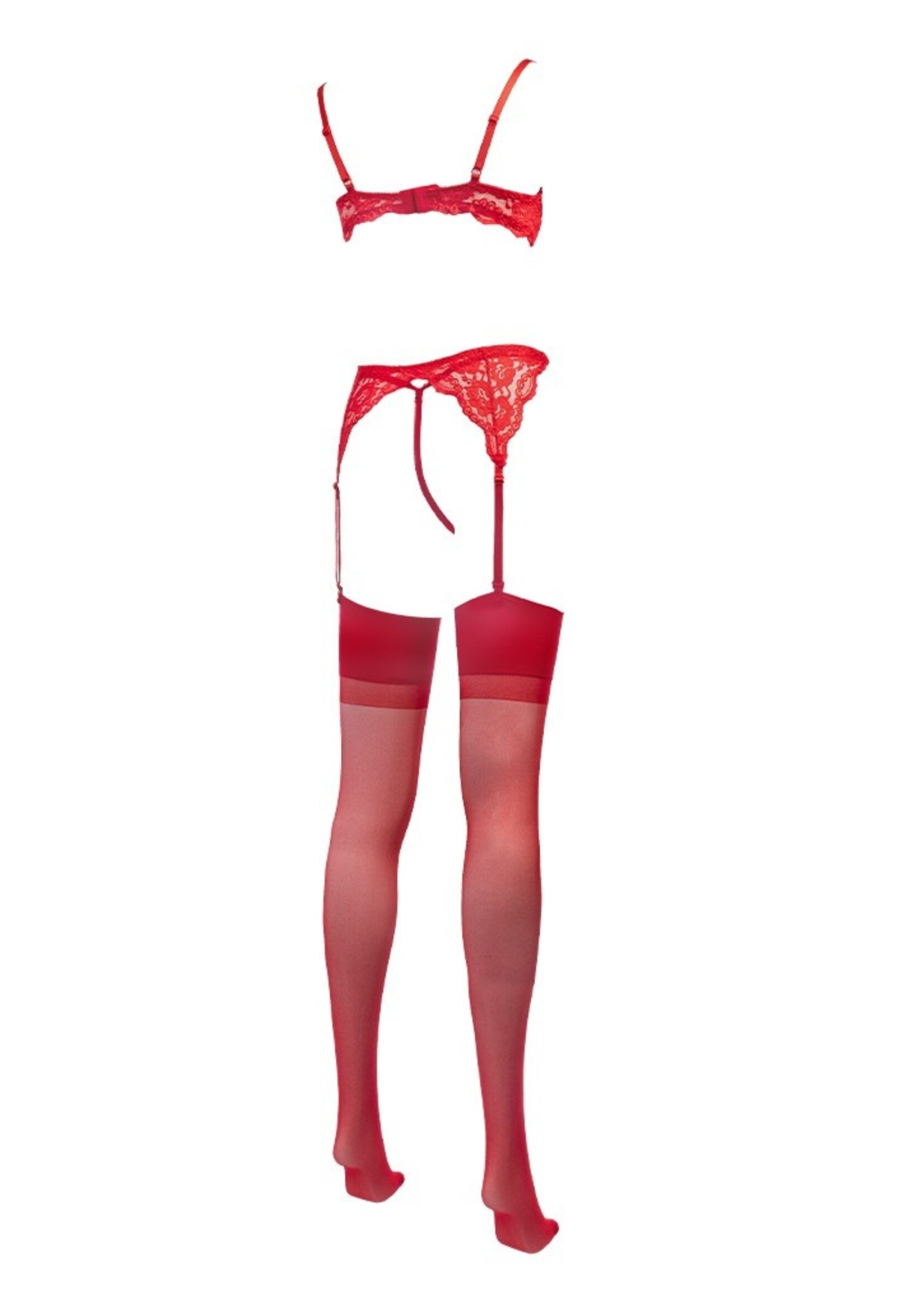 Amorable by Rimba Soutien-Gorge 1/2 tasse avec string, bretelles et bas - Rouge
