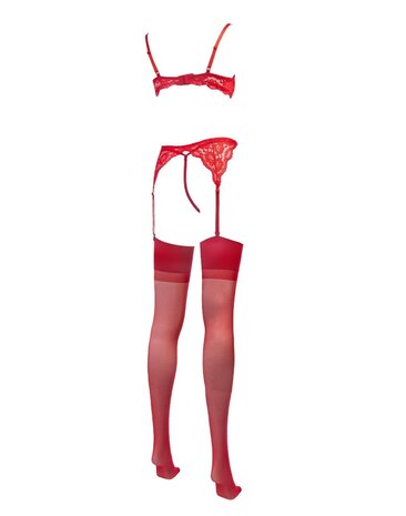 Amorable by Rimba Soutien-Gorge 1/2 tasse avec string, bretelles et bas - Rouge
