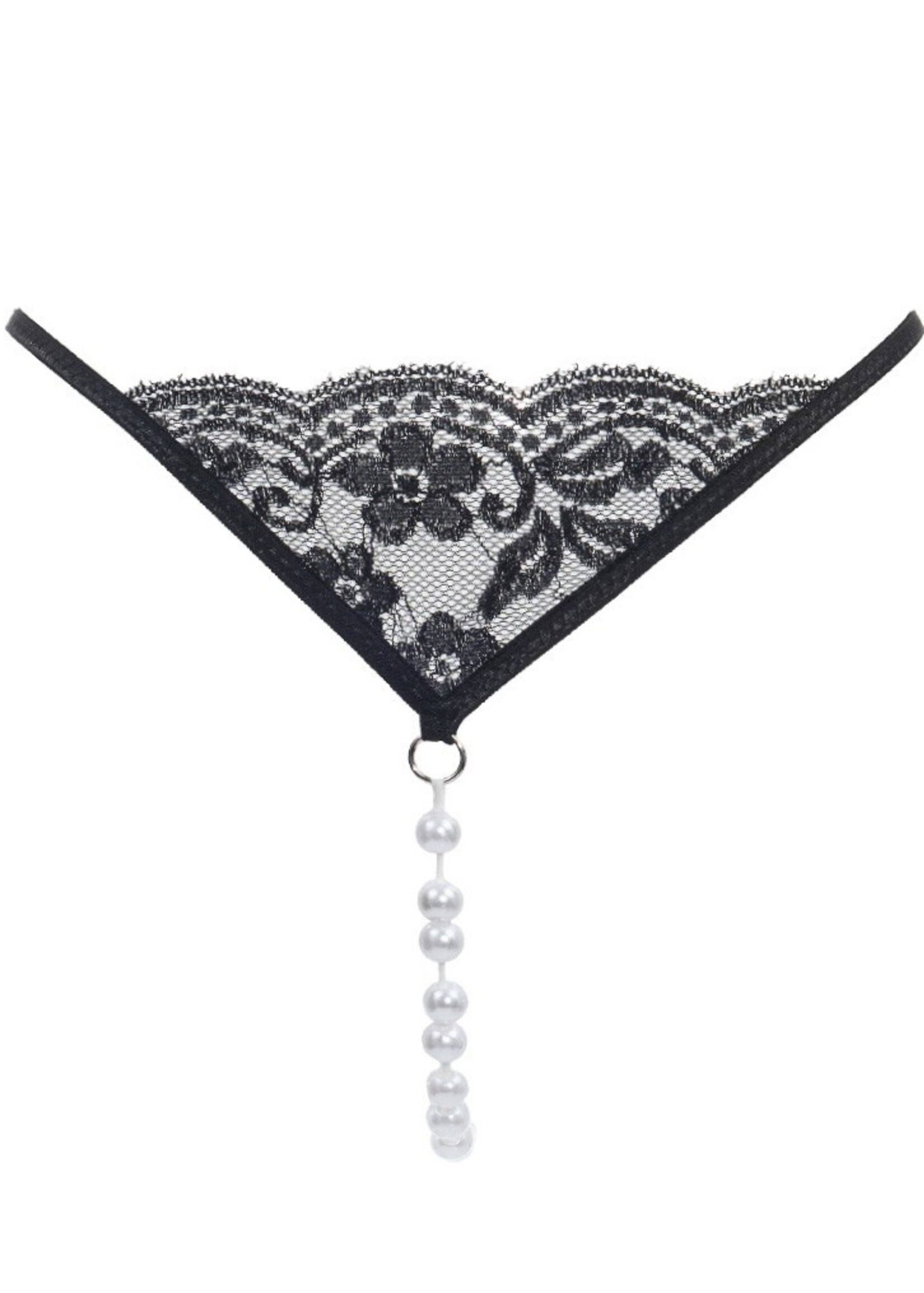 Amorable by Rimba Stringtanga met parels - One Size - Zwart