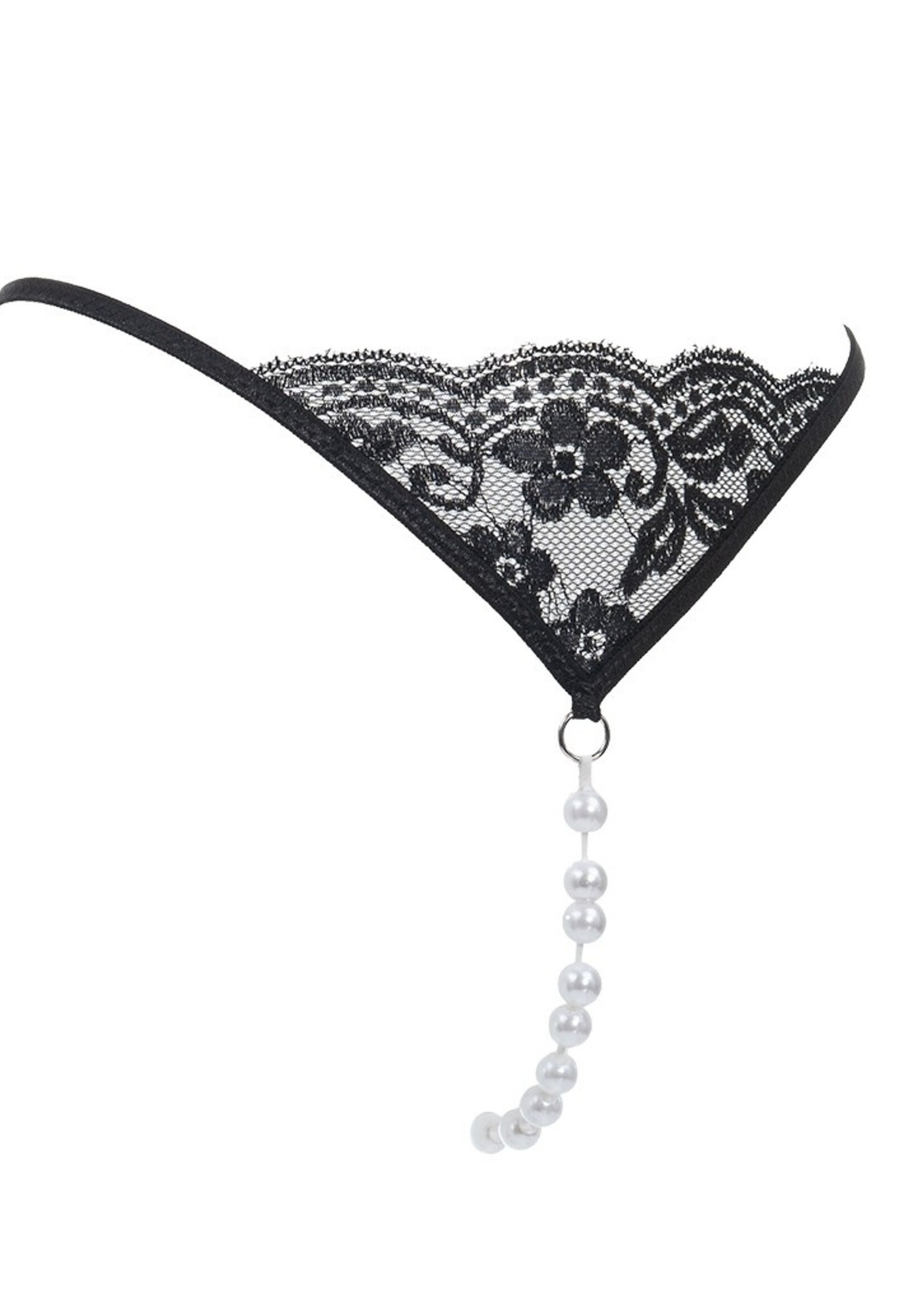 Amorable by Rimba Stringtanga met parels - One Size - Zwart