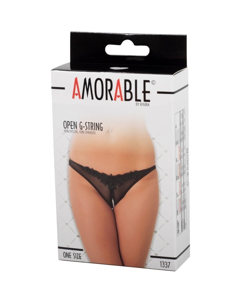 Amorable by Rimba Offener String mit Perlen - One Size - Schwarz