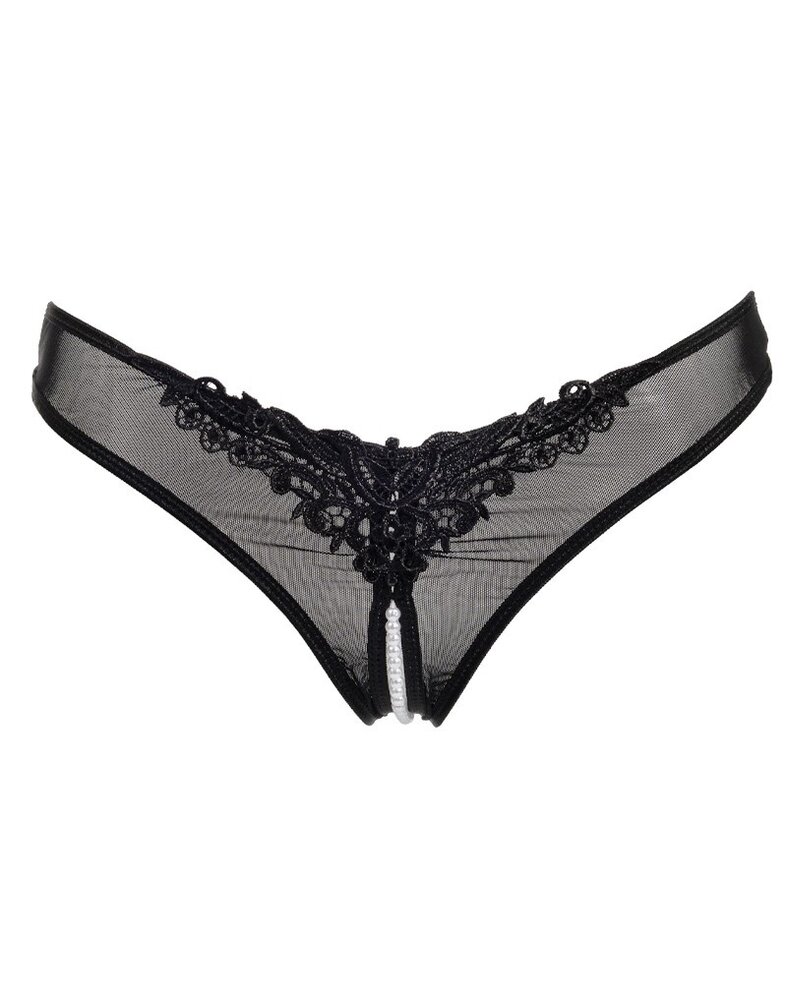 Amorable by Rimba Offener String mit Perlen - One Size - Schwarz