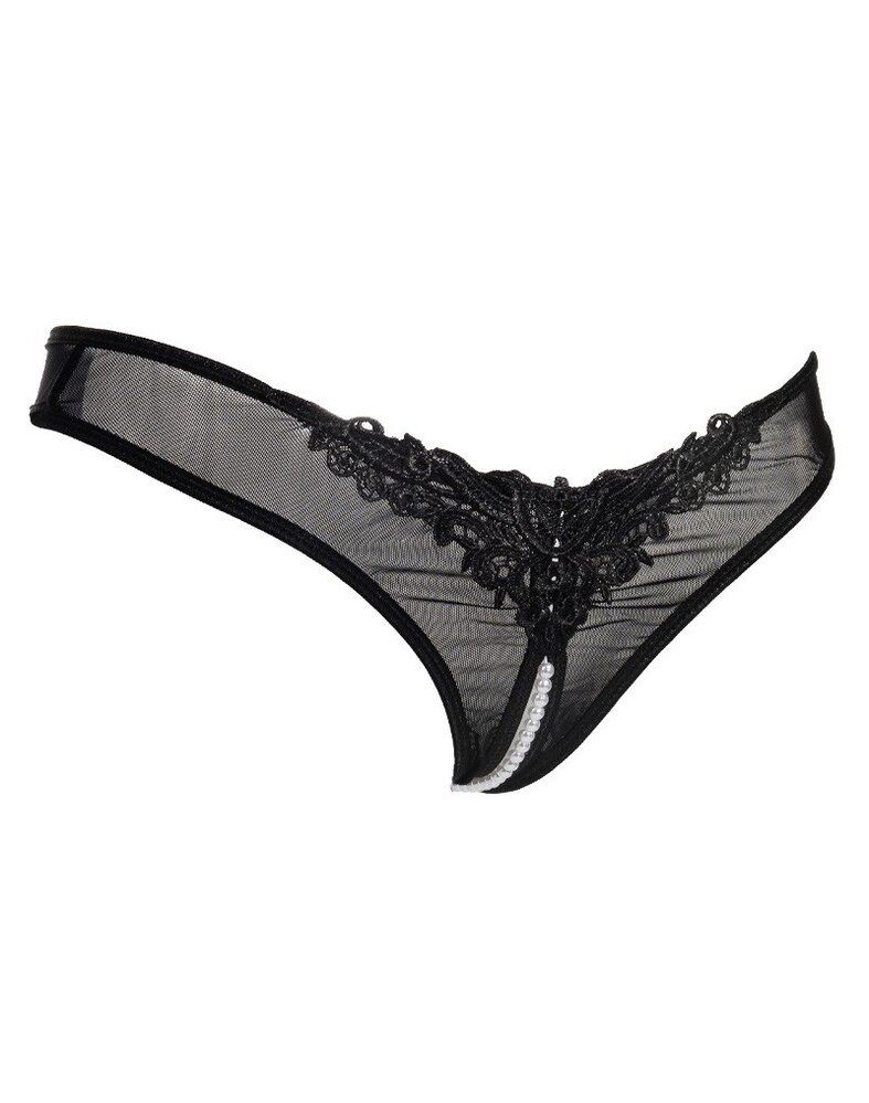 Amorable by Rimba Offener String mit Perlen - One Size - Schwarz