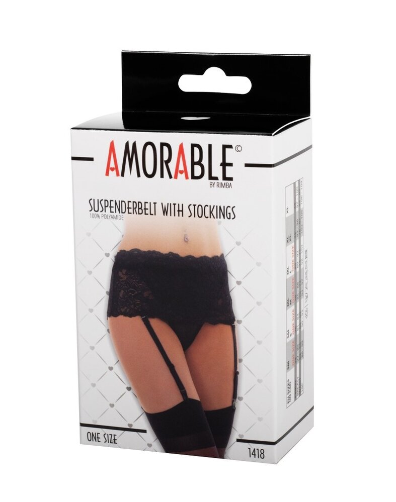 Amorable by Rimba Amorable by Rimba - Suspender Belt with Stockings - One Size - Black