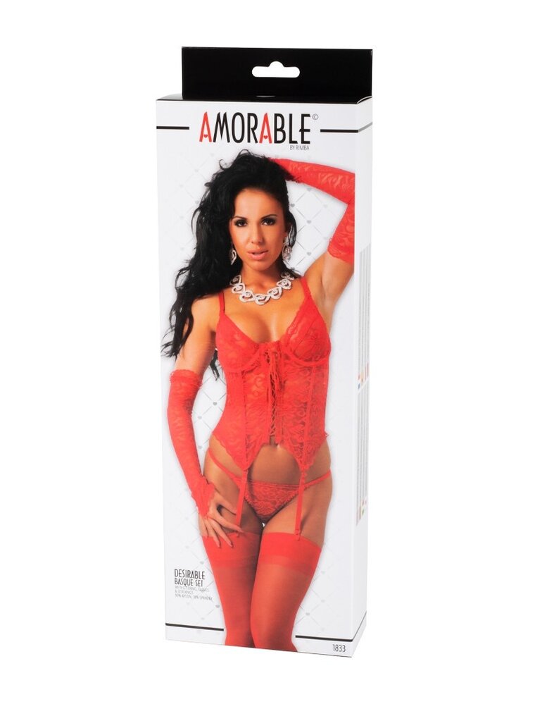 Amorable by Rimba Amorable by Rimba - Corset with G-string, Gloves and Stockings - Red