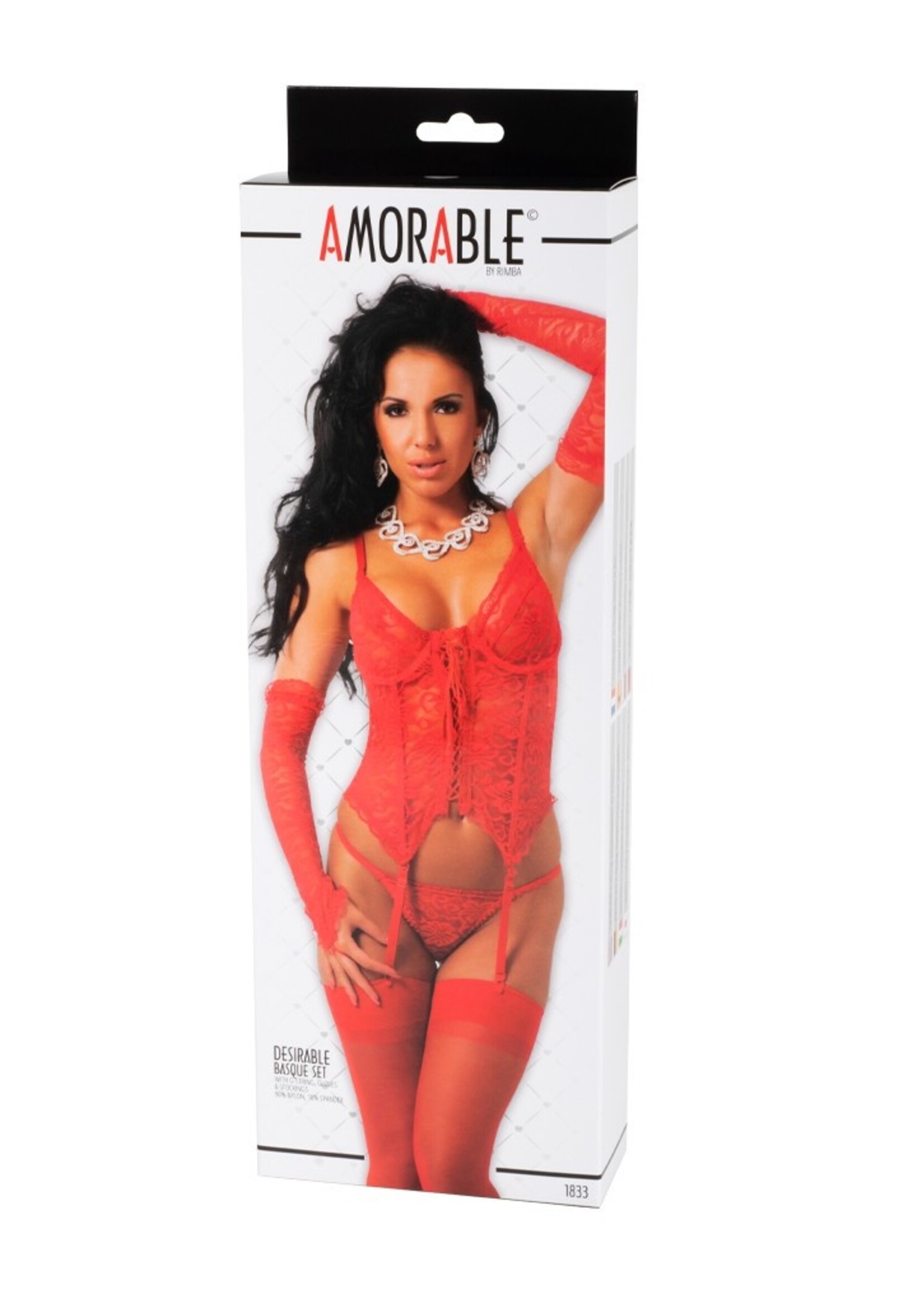 Amorable by Rimba Corset avec string, gants et bas - Rouge