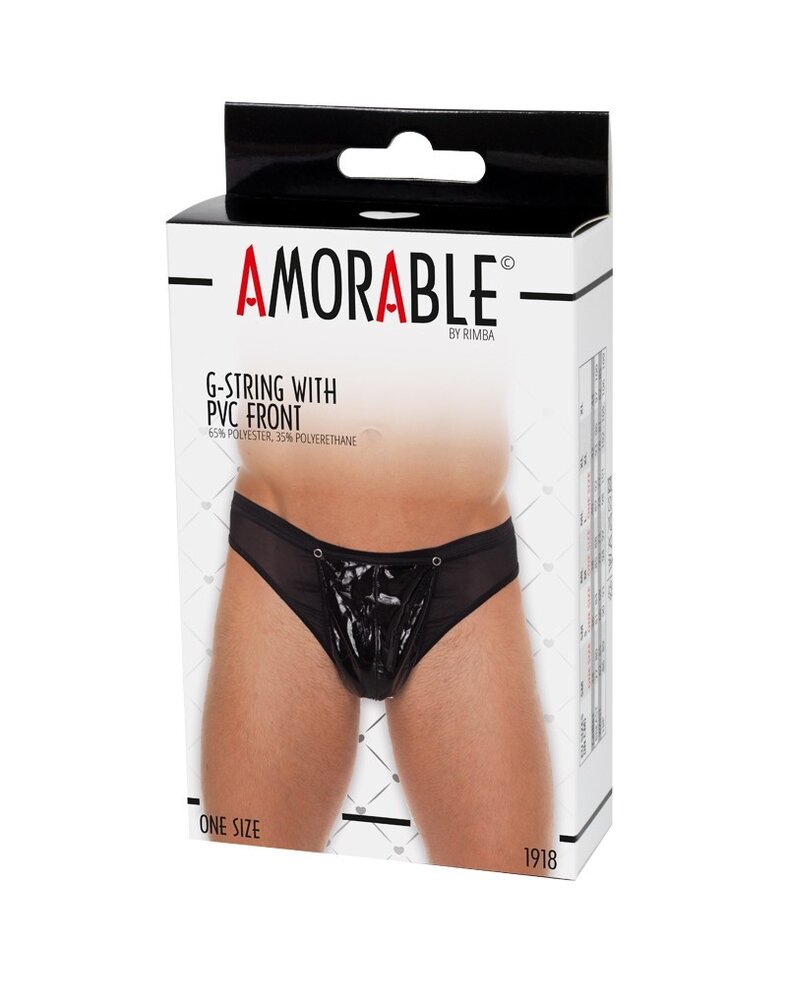 Amorable by Rimba Transparante string met lakleerlook - One size - Zwart Amorable by Rimba Transparante string met lakleerlook - One size - Zwart