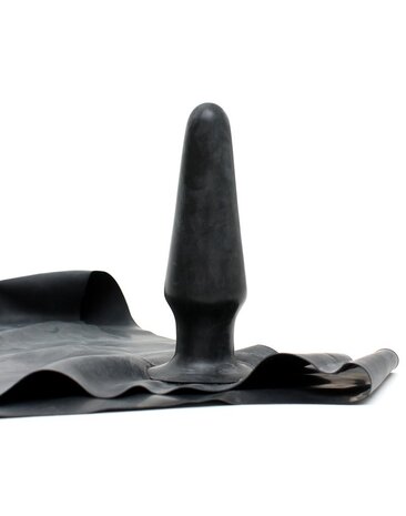 Rimba Latex Play Herrenslip mit integriertem Analplug aus schwarzem Latex - (10 × 3,5 cm)