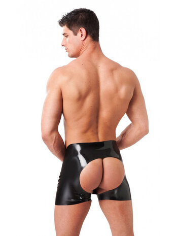 Rimba Latex Play Herren Latex Short Schwarz – Hinten Offen, Ultra-Stretch