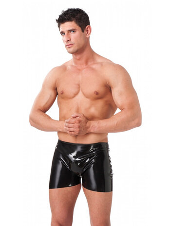 Rimba Latex Play Herren Latex Short Schwarz – Hinten Offen, Ultra-Stretch