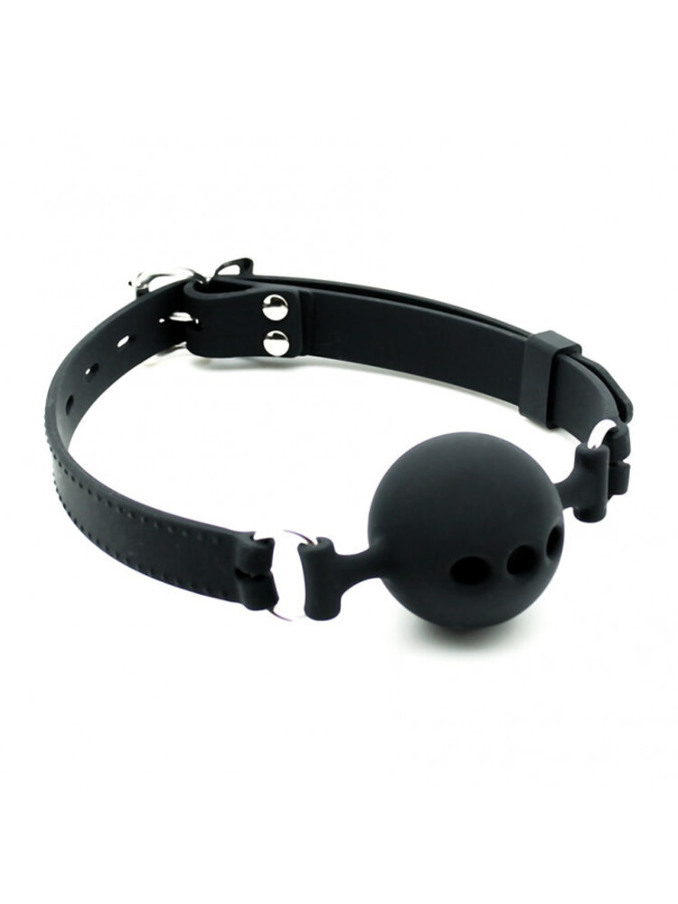 Rimba Latex Play Bâillon buccal en silicone Rimba avec boule (Ø 4,5 cm) - Noir