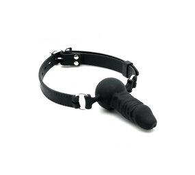 Rimba Latex Play Mouth Gag with Penis (Ø 40 mm) - Black & Silver Rimba Latex Play Mouth Gag with Penis (Ø 40 mm) - Black & Silver