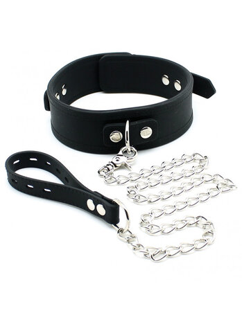 Rimba Latex Play Zwarte halsband – 5 cm siliconen halsband met hondenriem