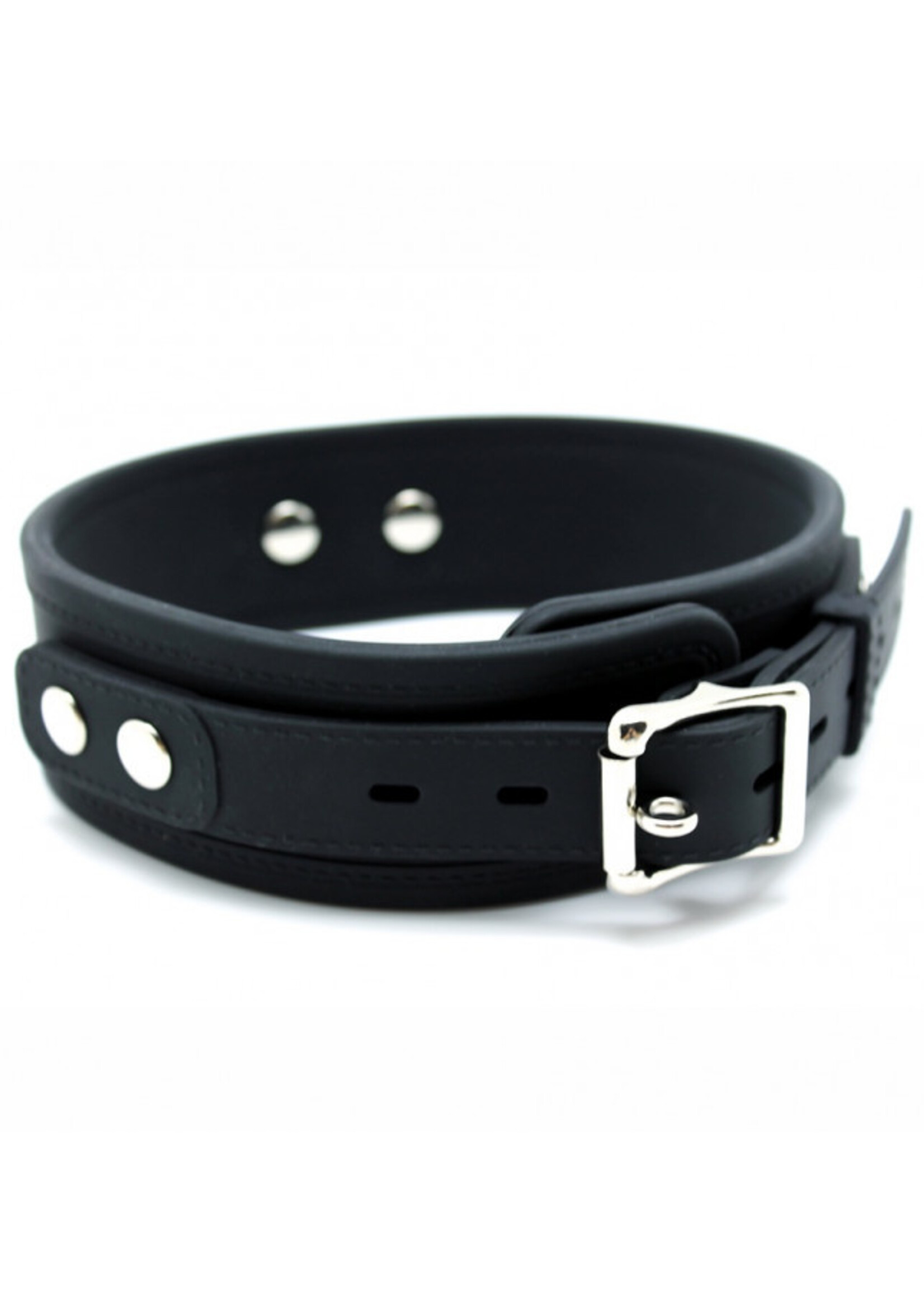 Rimba Latex Play Zwarte halsband – 5 cm siliconen halsband met hondenriem