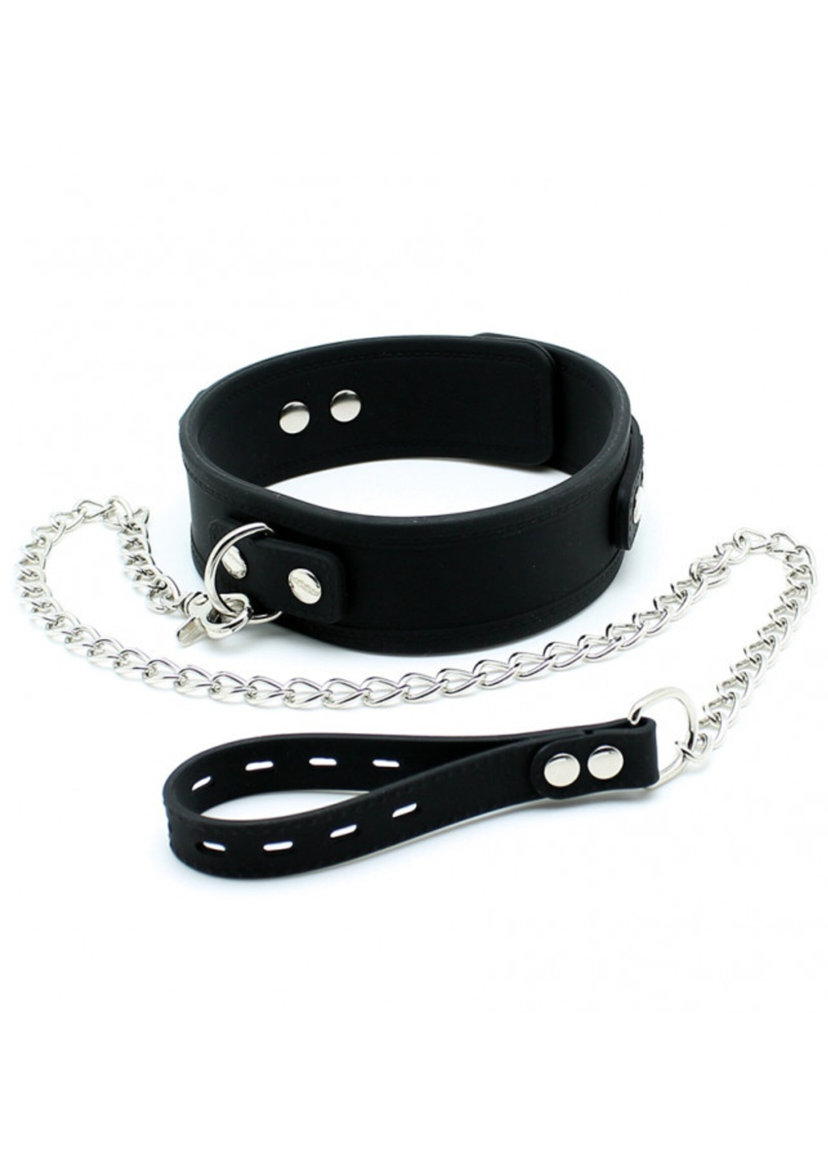 Rimba Latex Play Halsband Schwarz – 5 cm Silikonhalsband mit Hundenkette